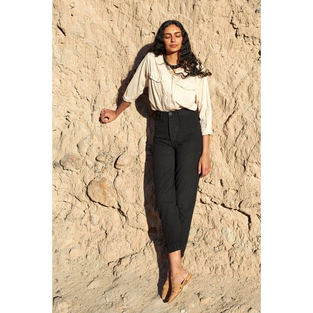 Jesse Kamm Ranger Pants Black Rigid Cotton Canvas Tapered High Waisted Size 2